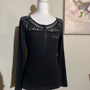 Harley-Davidson Black Long Sleeve with Lace and Button Accents